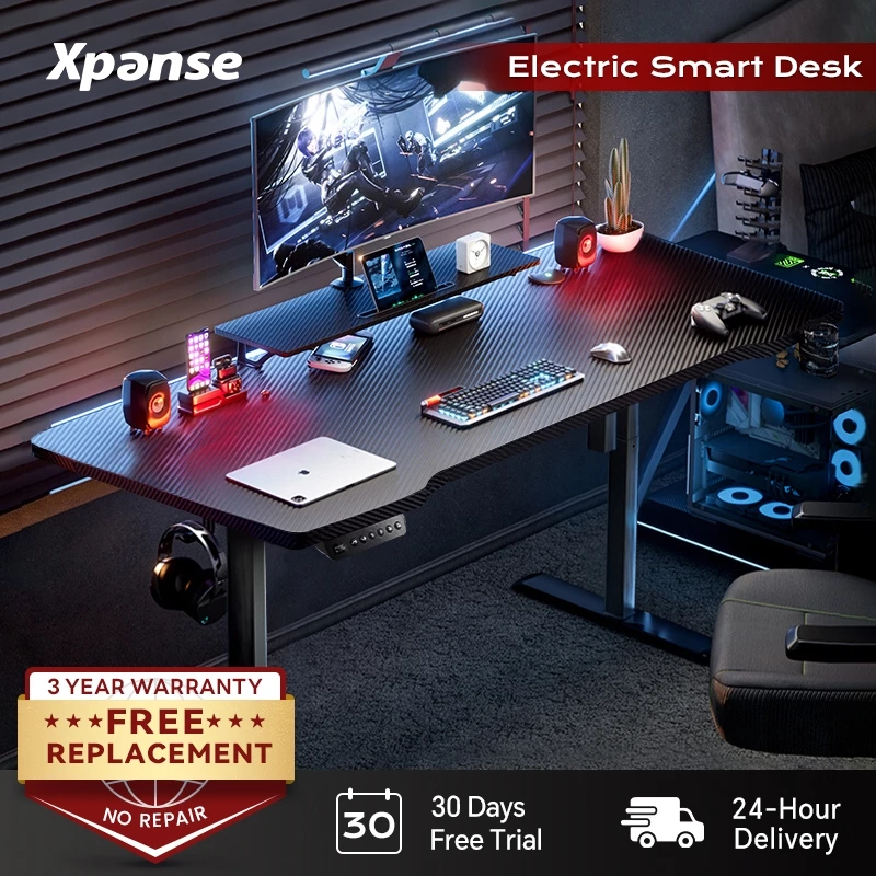 Xpanse Electric Carbon fibe Gaming Table Office table Meja gaming height adjustable table Study Working Home Meja