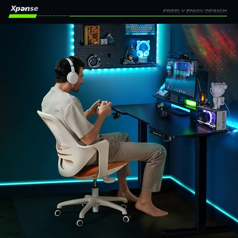 Xpanse Electric Carbon fibe Gaming Table Office table Meja gaming height adjustable table Study Working Home Meja - Image 4